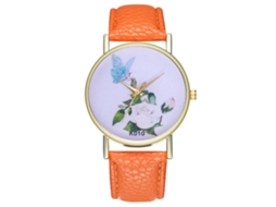Relógio de quartzo unissex Zhoulianfa com pulseira de couro PU, mostrador floral simples (laranja)
