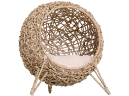 Casinha de Vime com Pés Elevados e Almofada Natural 52x58cm