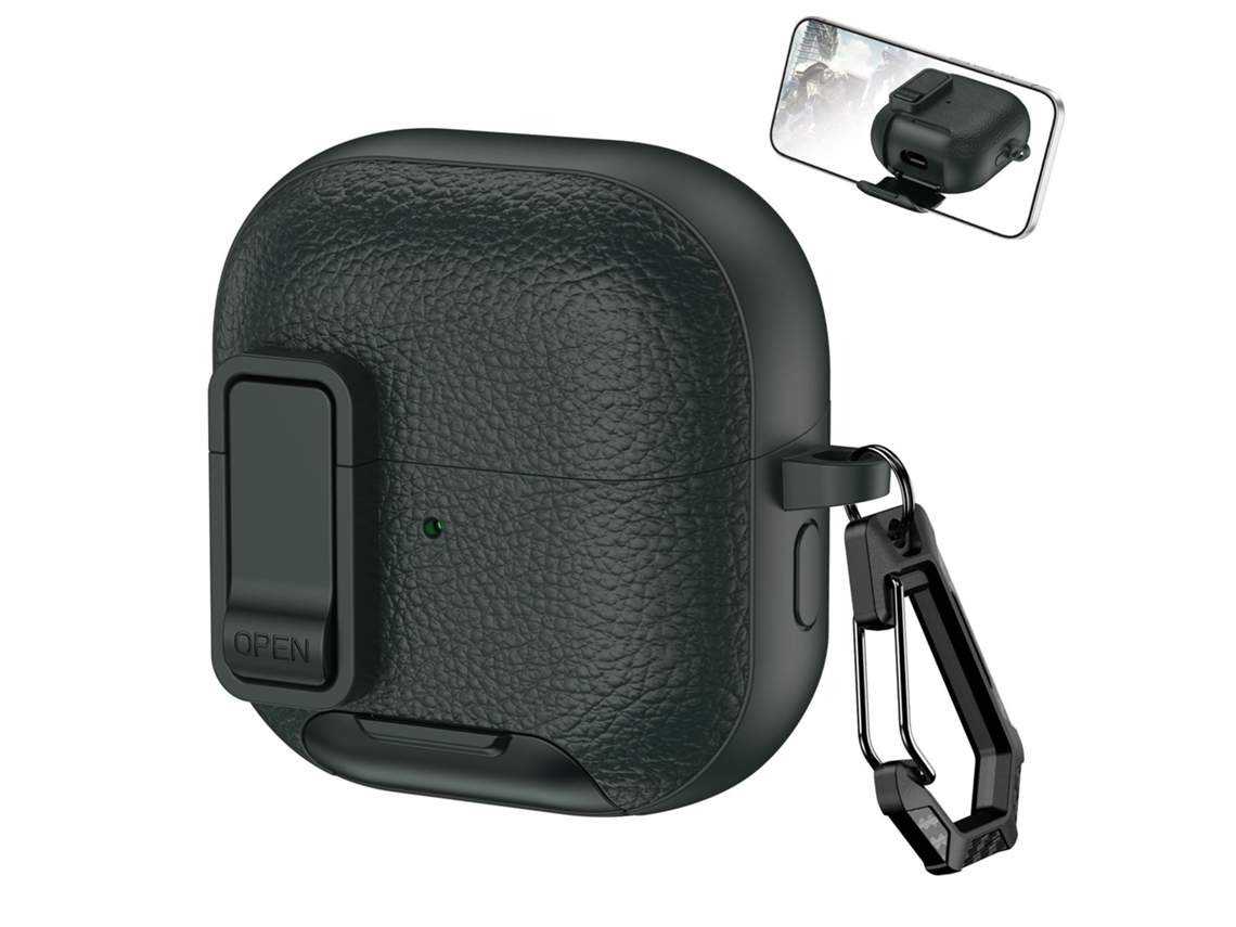 Capa em Couro Vegano para Huawei Freeclip2, com Mosquetão, Compatível com Carregamento Sem Fio, Preta. PANOONA
