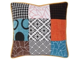 HOME DECO FACTORY Hd6499 Almofada Quadrada com Capa Removível Patchwork Branco Preto Cinza Laranja Turquesa Marrom e Bege Poliéster H8 X 40 X 40