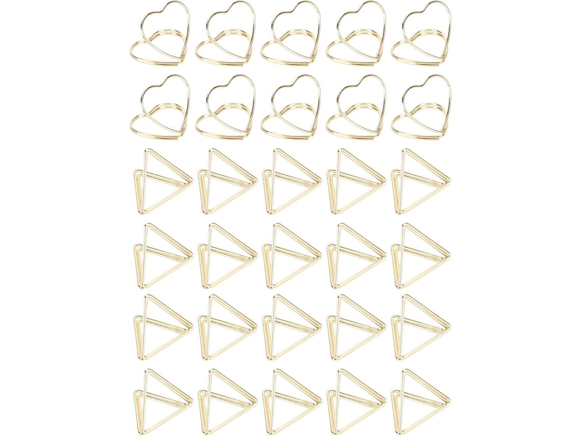 Conjunto de 30 clipes de papel triangulares em formato de coração, feitos de metal resistente e ferragem de prova, ideais para