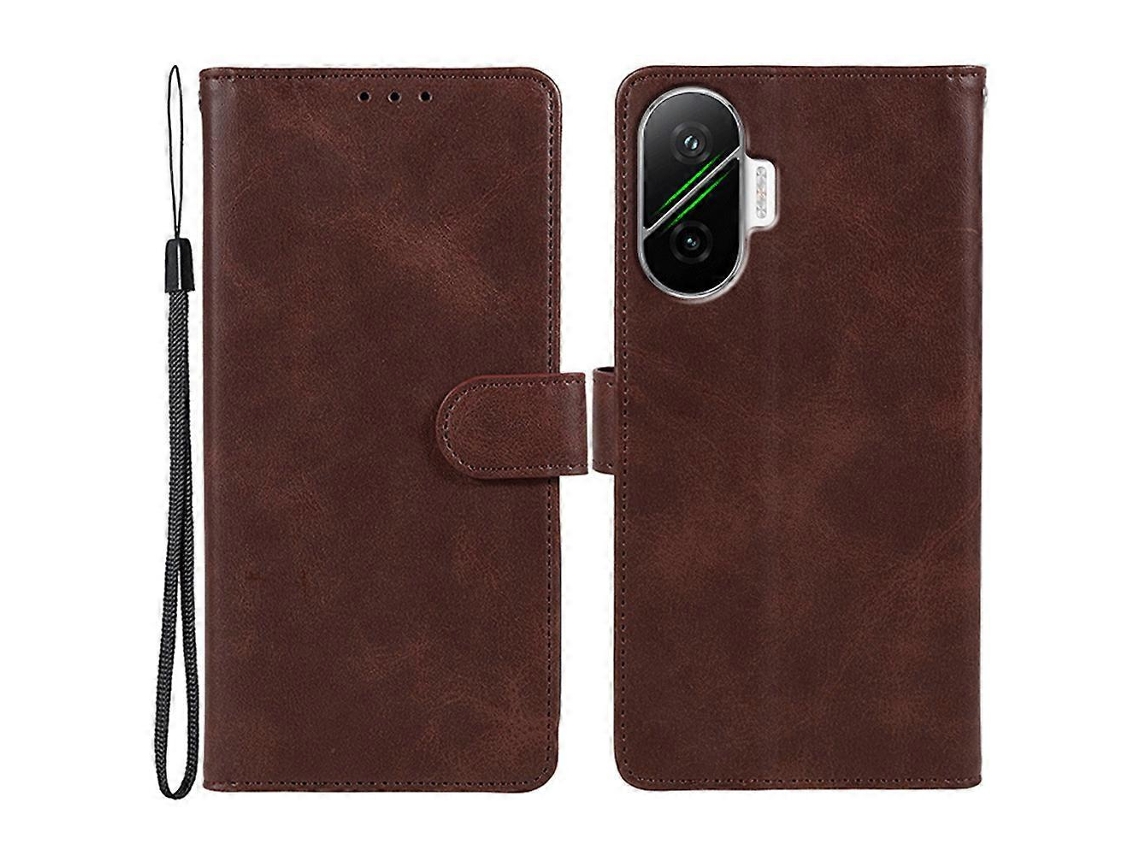 Capa Tkdaddy Para Xiaomi Redmi Turbo 4 Pro 5g / Poco F7 5g, Capa Tipo Carteira De Couro Sintético Com Textura De Bezerro E Alça De Pulso, Marrom