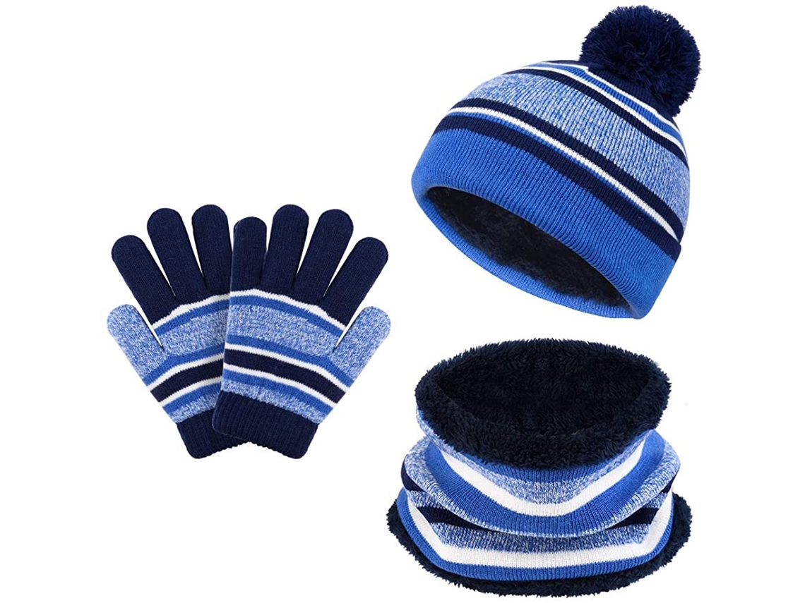 Conjunto Chapéu Cachecol Luvas Infantil Aquecimento Acolchoado