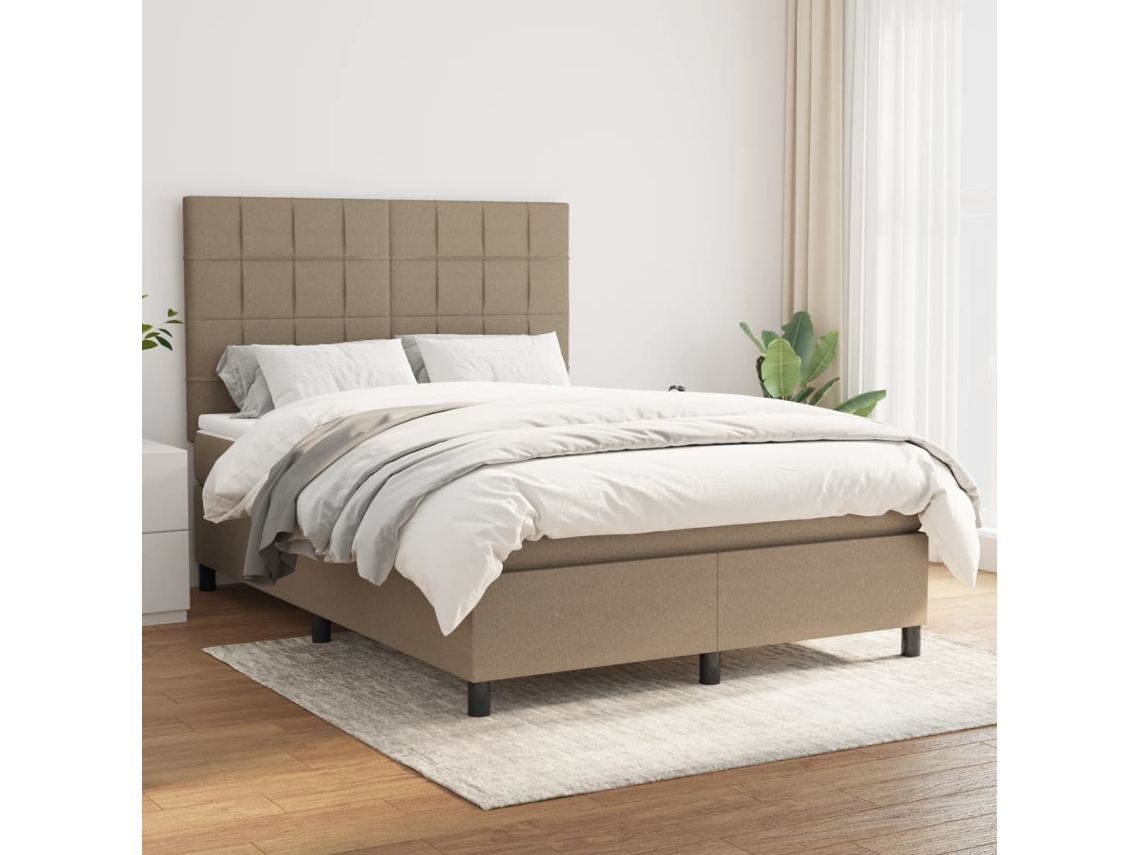 Vidaxl Cama Com Molas/colchão 140x190 Cm Tecido Castanho-acinzentado