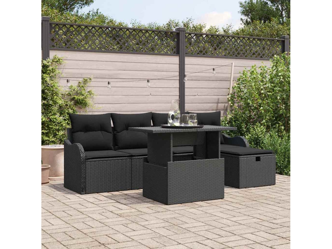 Vidaxl Conjunto De Sofá De Jardim 6 Unid. Preto Vime Pe