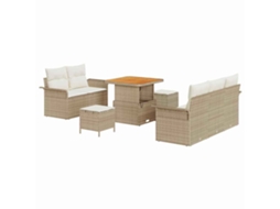 Conjunto 8 Conjunto De Sofá De Jardim Vidaxl Bege Vime Pe (196 X 62 X 85 Cm)