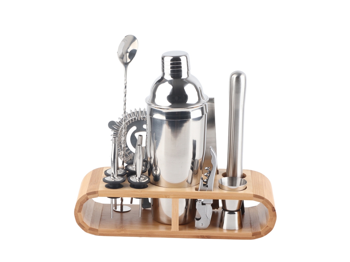 Nova Line 11 Peças Conjunto Coqueteleira Aço Inoxidável com Base de Madeira Ferramentas Bartender Martini