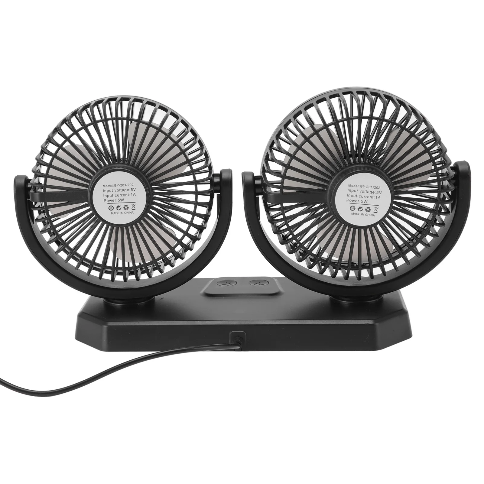 Ventilador Elétrico de 12v com Duas Cabeças, Controles Duplos, Três Velocidades de Vento, Desempenho Potente e Carregamento Usb. MDUG (preto)
