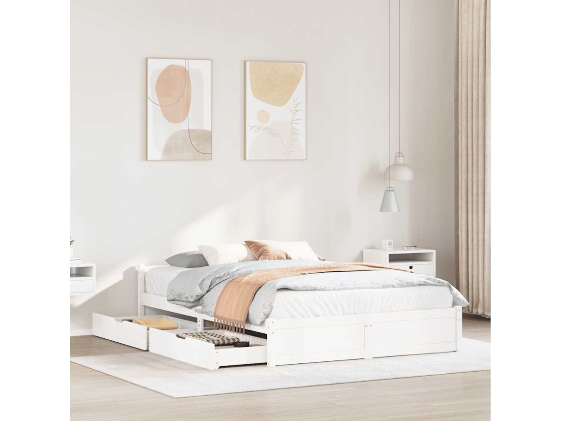 Vidaxl Cama Sem Colchão 135x190 Cm Madeira De Pinho Maciça Branco
