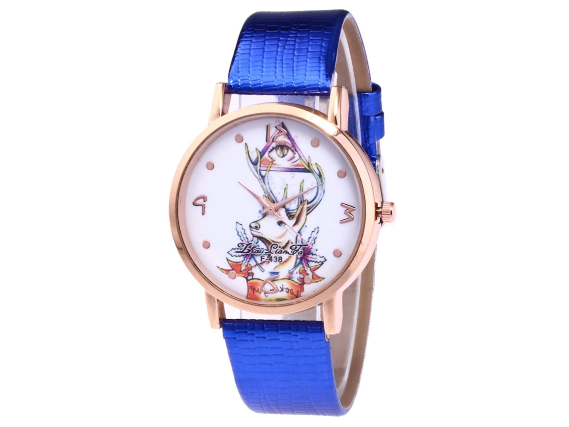 Relógio de pulso unissex de quartzo com pulseira de PU Zhoulianfa (azul)