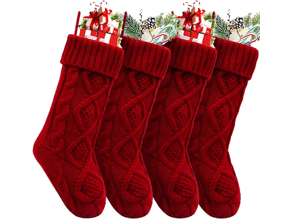 Meias De Natal Personalizadas , 45 Cm, Tricotadas A Mão, Para Decoração De Natal Em Família, Cor Vinho. Olysi Shop (pacote Com 4)