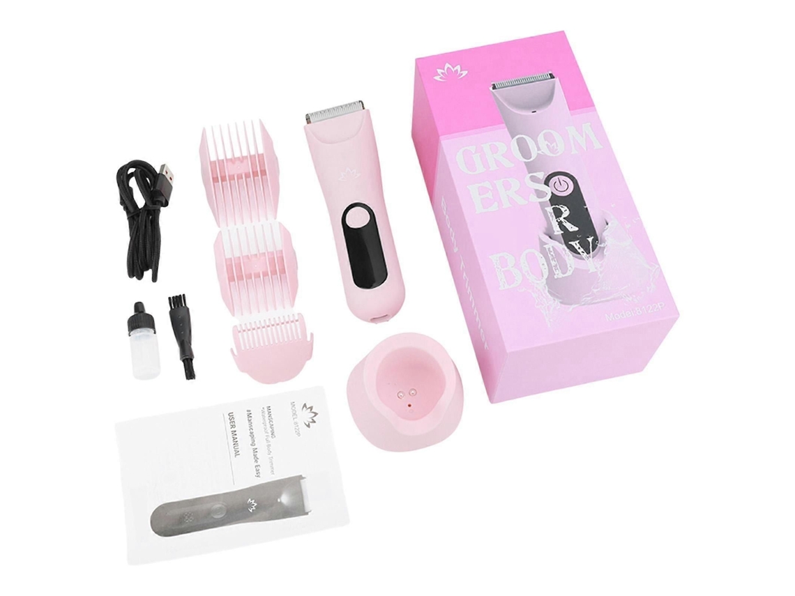 Aparador Corporal Unissex Barbeador Úmido E Seco Com Cabeça De Lâmina De Cerâmica Base Recarregável Usb Aparador À Prova D'água Para Pele Lisa Rosa