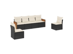 Conjunto Sofás de Jardim 6 Pcs com Almofadões Vime Pe Preto MAISON EXCLUSIVE (6 pcs)
