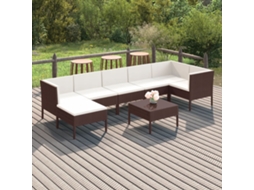 Vidaxl 8 Pcs Conjunto Lounge Jardim C/ Almofadões Vime Pe Castanho