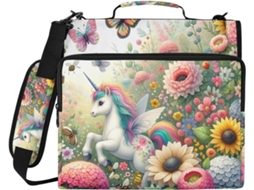 Bolsa Organizadora Com Estampa Floral De Borboletas, Fecho De Zíper E Compartimento Fichário 3 Argolas Estojo
