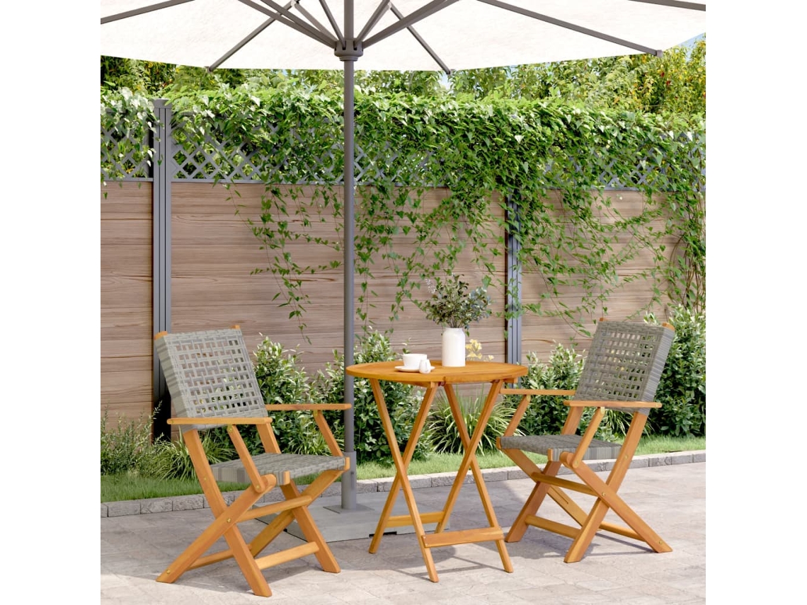 Vidaxl 3 Pcs Conjunto De Bistrô Vime Pe E Madeira Maciça Cinzento