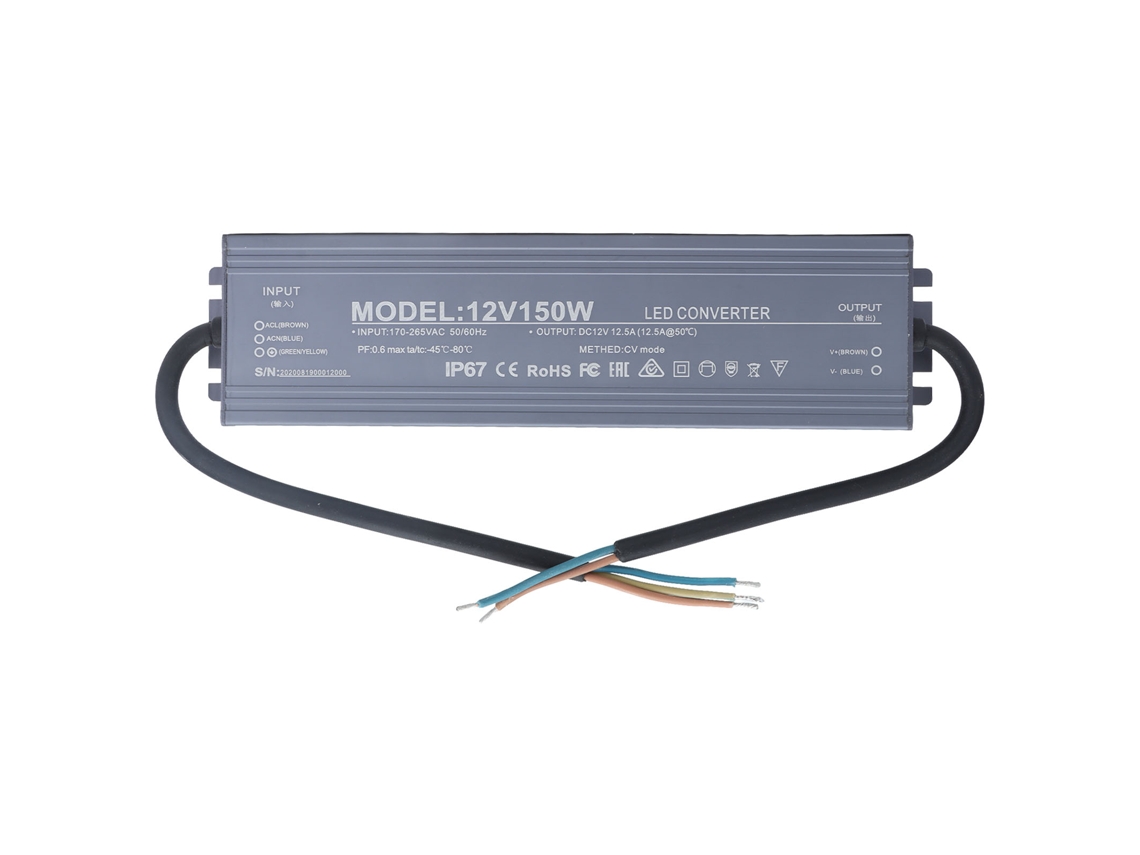 Adaptador Transformador de Alimentação Led Impermeável Ip67 Entrada Ac170‑265v Saída 12v 12.5a S/MARCA