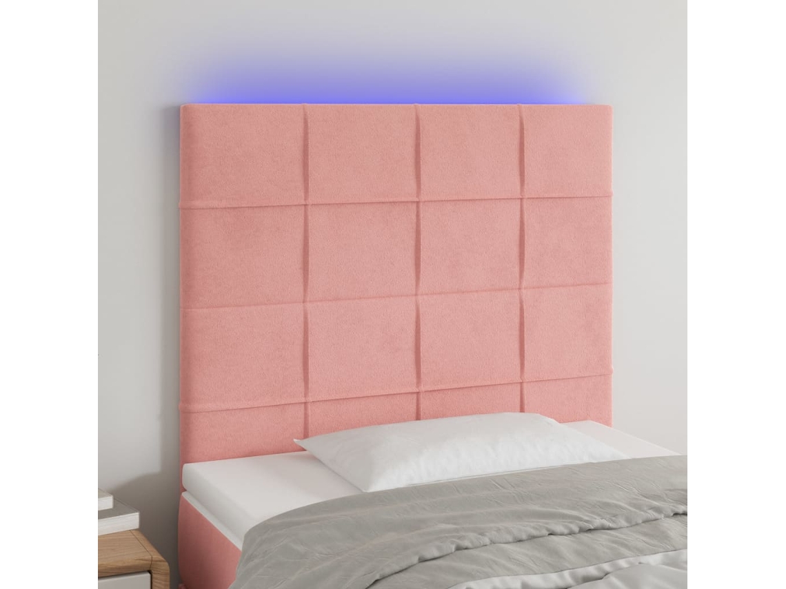 Vidaxl Cabeceira De Cama C/ Luzes Led Veludo 90x5x118/128 Cm Rosa