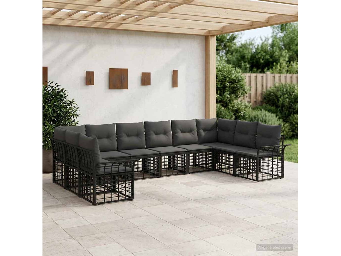 Vidaxl Conjunto De Sofás Para Exterior 10 Pcs Preto E Cinza Escuro