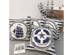Rebe 4 Capas de Travesseiro Decorativas Náuticas Brújula Lino Algodão 45x45 Cm Fecho Invisível