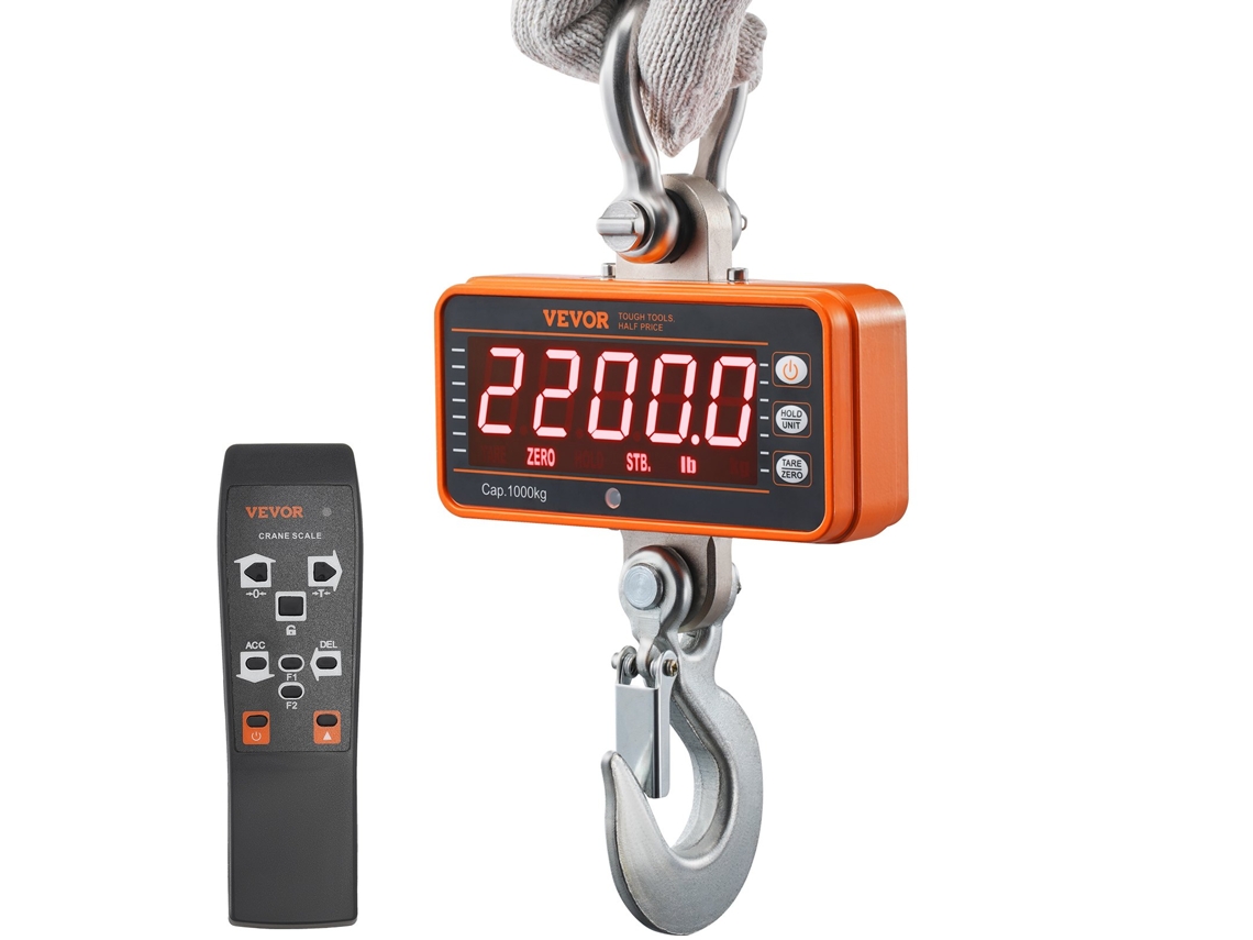 VEVOR Balança de Guindaste Digital de 2.200 Lbs/1.000 kg Balança Suspensa Industrial Display Led para Serviço Pesado