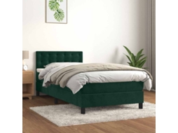 Vidaxl Cama Box Spring C/ Colchão/led 90x200 Cm Veludo Verde escuro