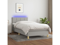 Vidaxl Cama Box Spring C/ Colchão E Led 100x200 Cm Tecido Cinza-claro