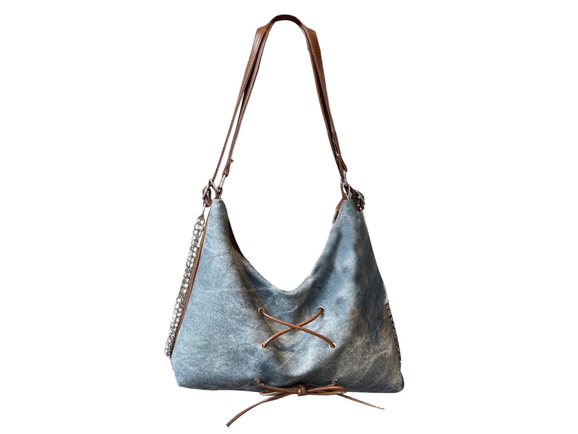Mochila Jeans Casual Para Estudantes, Bolsa De Ombro Versátil De Grande Capacidade Para Viagens, Bolsa De Mão Moderna Azul.