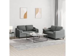 Vidaxl 2 Pcs Conjunto De Sofás Com Almofadas Tecido Cinzento-escuro