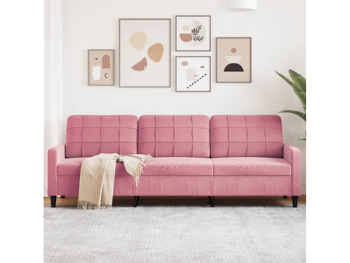 Vidaxl Sofá De 3 Lugares 210 Cm Veludo Rosa