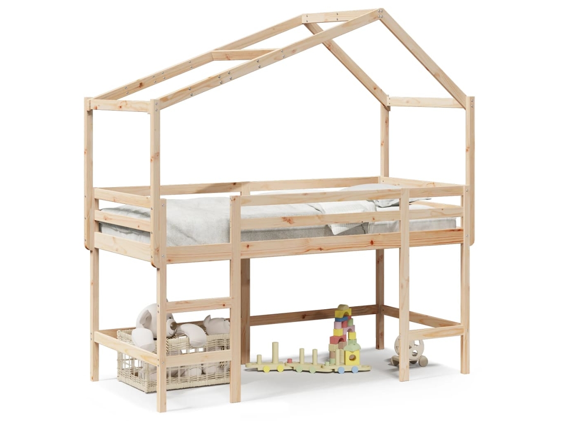 Cama Alta C/ Escada e Telhado 80x200 Cm Pinho Maciço MAISON EXCLUSIVE
