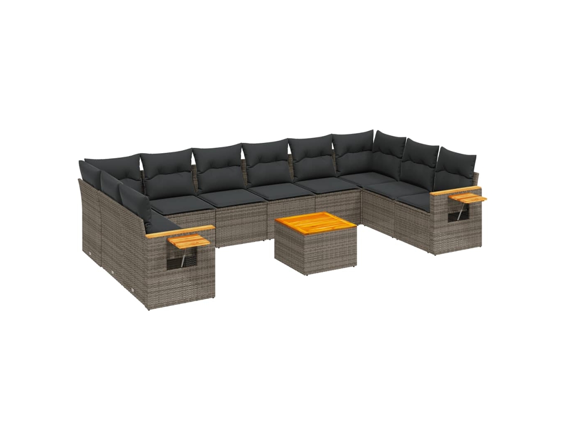 Conjunto de 11 Sofás de Jardim com Almofadões Vime Pe Cinzento MAISON EXCLUSIVE