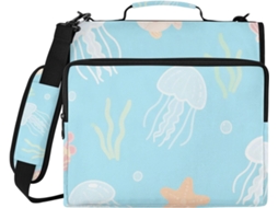 Organizador Escolar Fofo de 3,8 cm com Design de Água Viva Branca, Data com Zíper e 3 Argolas, Ombro E Mão Alça