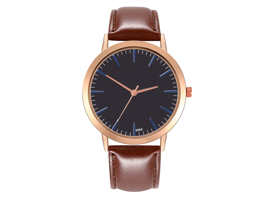 Relógio de Pulso Stylish de Couro Marrom Escuro Quarts para Homem e Mulher