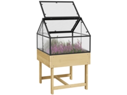 Estufa Elevada para Jardim, 60x57x103 cm, Abertura Dupla, Policarbonato, Aço e Abeto CHEZMOI