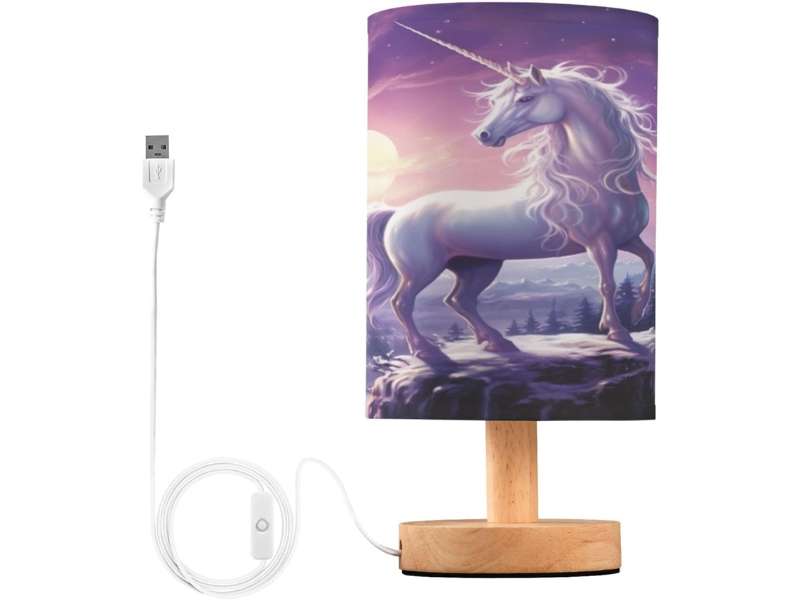Luminária De Mesa Em Formato Cavalo Skyshu Pequena Led Usb Com Base Madeira Antiderrapante E Cúpula Que Não Agride Os