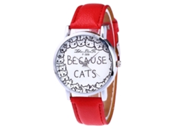 Relógio de quartzo com pulseira de couro PU, mostrador redondo, moderno, para mulheres (vermelho)