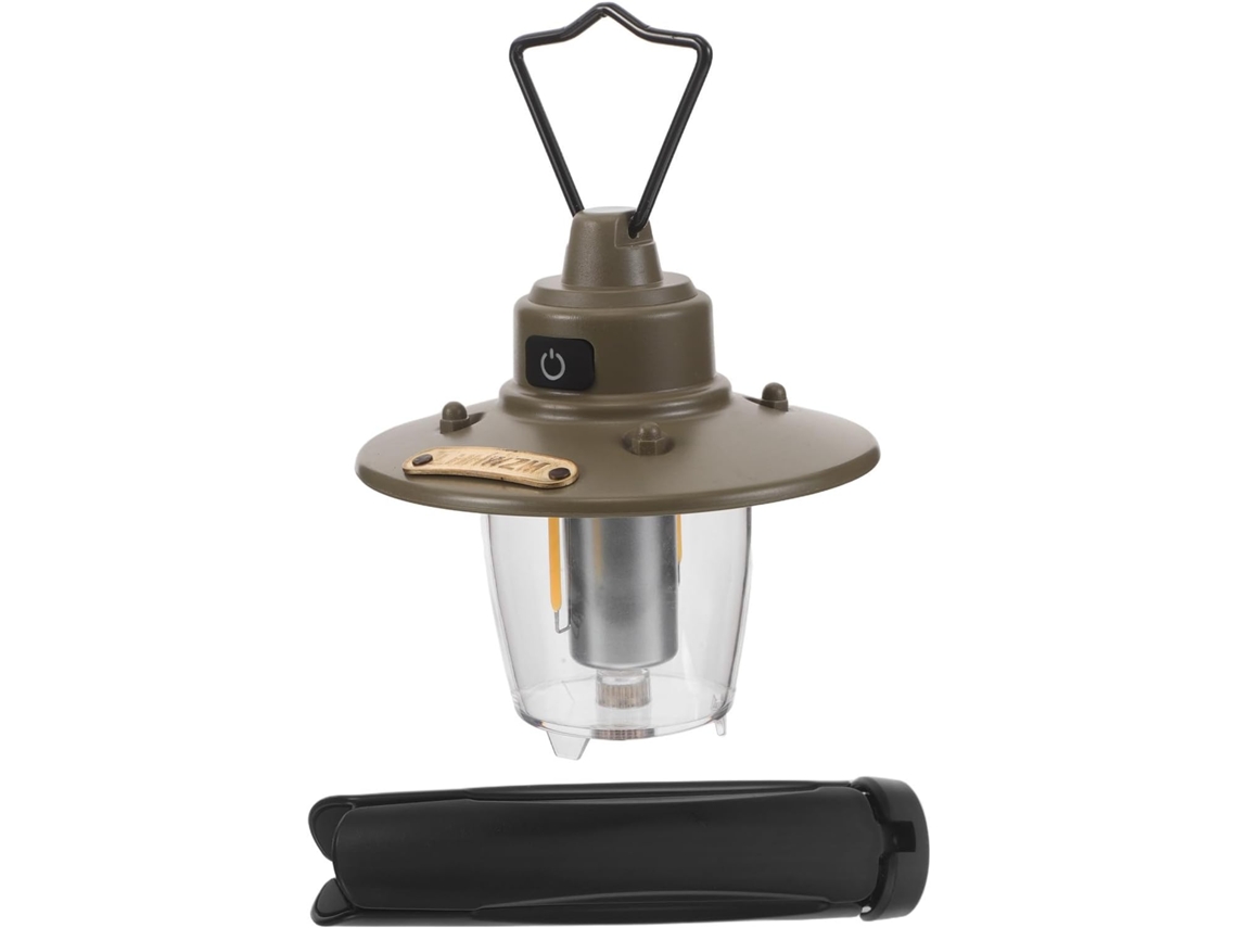 Lâmpada de camping LED recarregável com suporte, luz branca vintage em ABS.