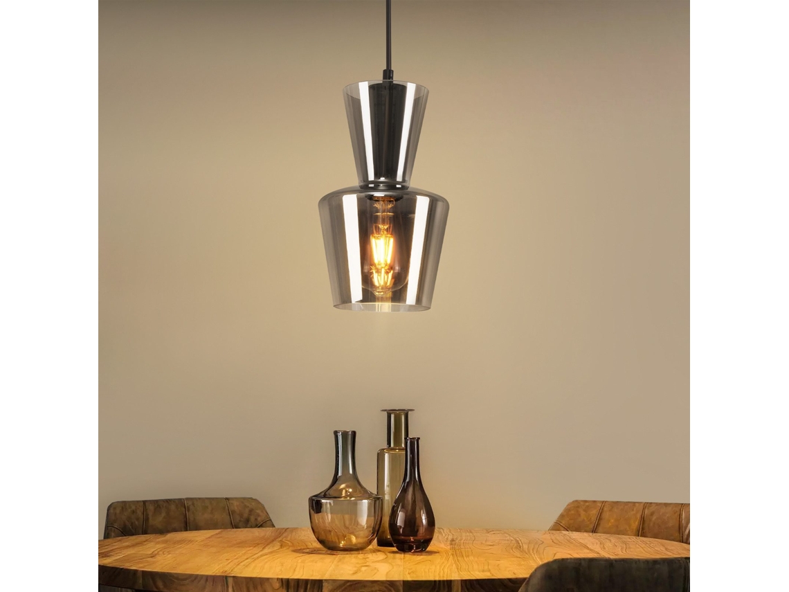 Luminária Pendente De Mesa De Jantar Em Vidro Cinza Esfumaçado Vintage E27 Para Sala De Estar Ou Cozinha Nettlife