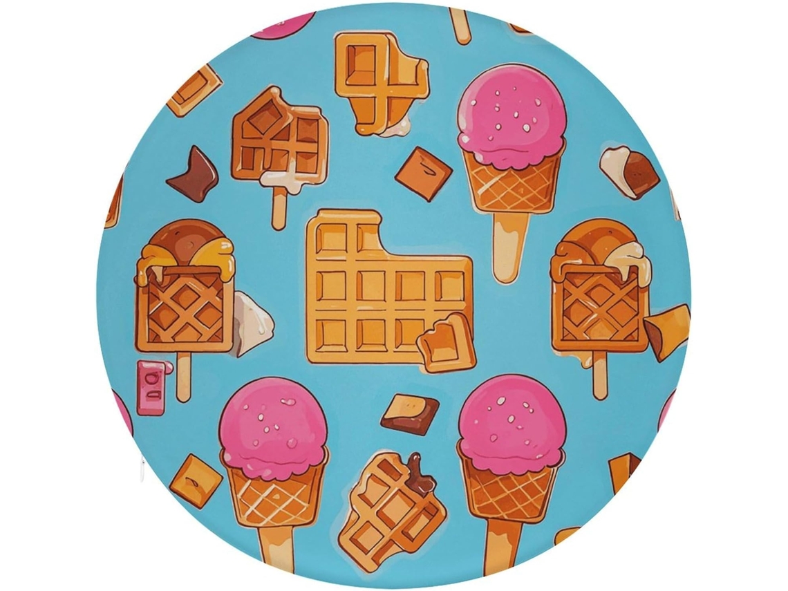 Almofada Redonda Para Assento Com Estampa De Sorvete E Waffle, Antiderrapante, Removível, Para Cadeira, Banqueta, Sofá