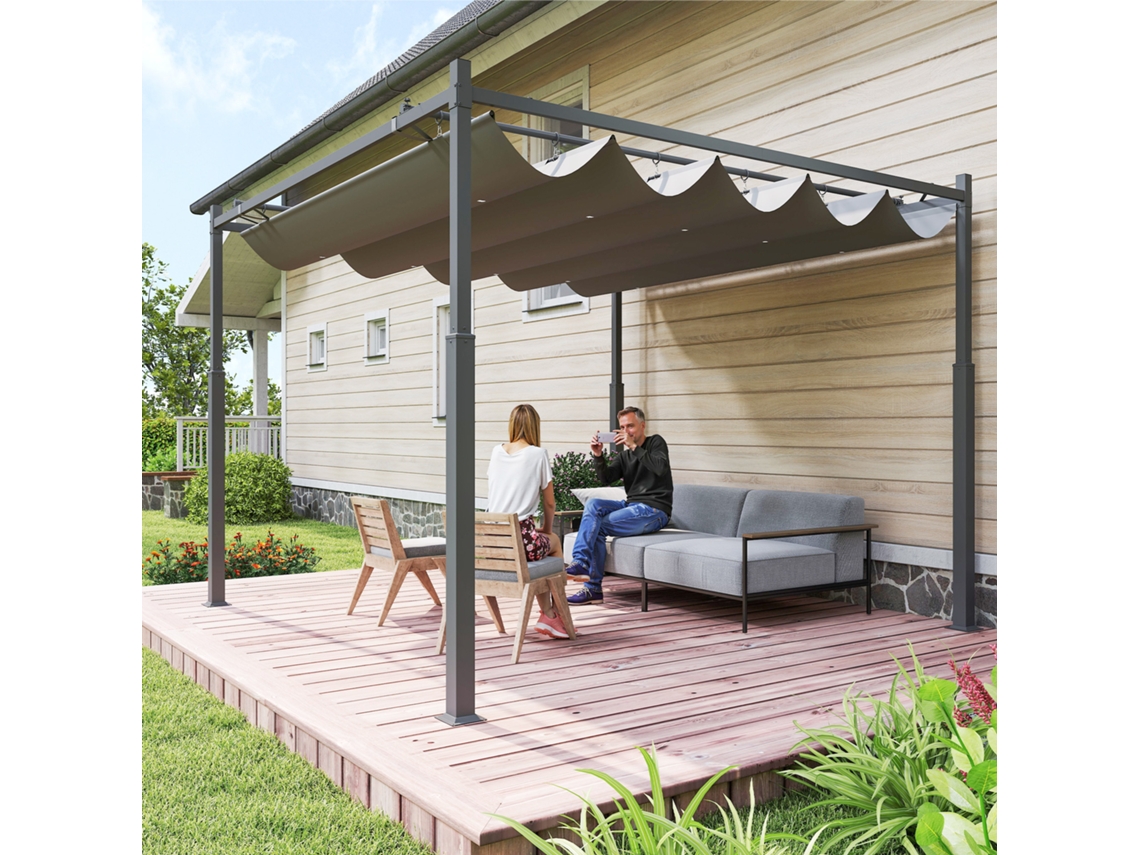 Pérgola de Jardim Exterior 3 X 3 M com Teto Retrátil e Fixação Magnética, Abrigo de Sol Upf30+, Cinza