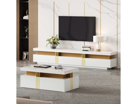 Conjunto De Armários Tv Branco Com Mesa De Centro, Armazenamento Multifuncional Panshiyuan (200x40x42cm)