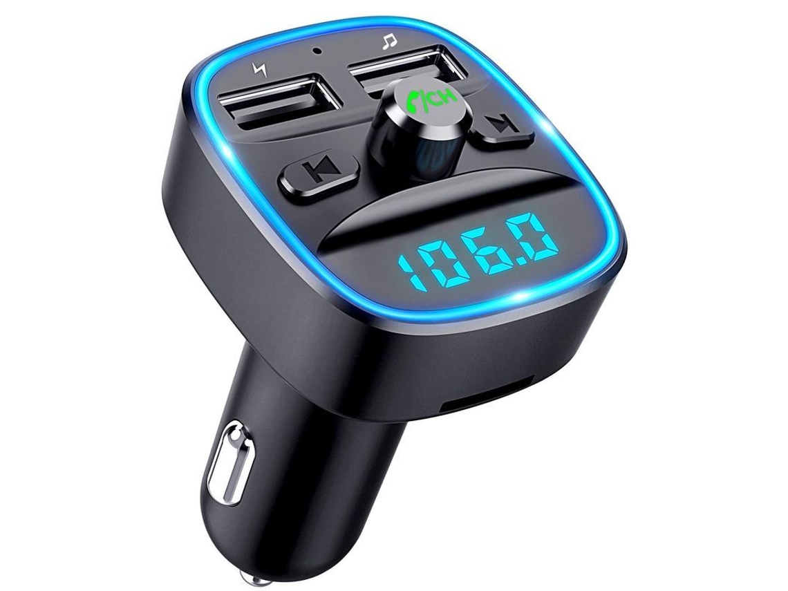 2026-transmissor Fm Para Carro Linjou Bluetooth 5.0 Com Luz Ambiental E Carregador Usb 2 Portas Teumi