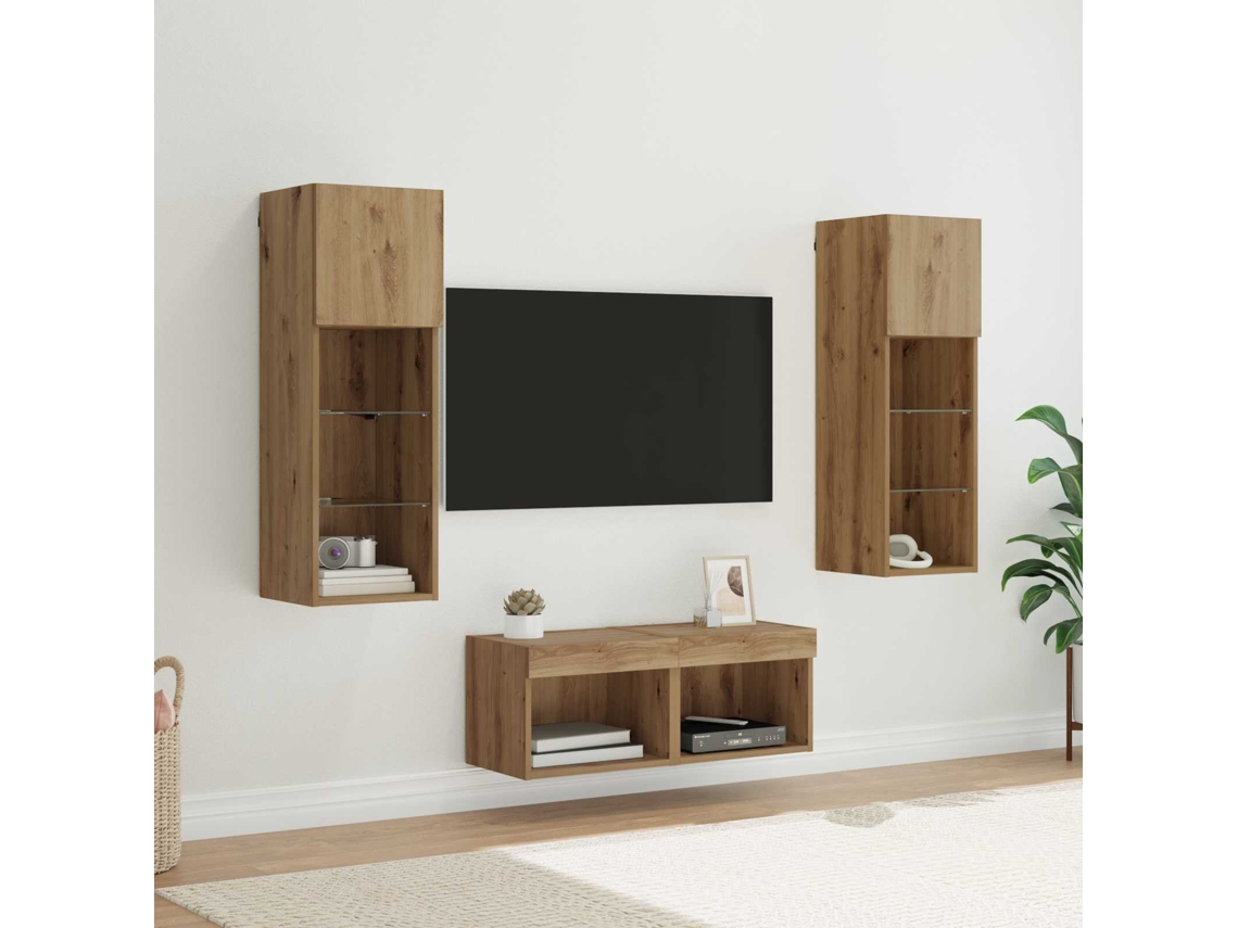 Vidaxl Gabinetes De Tv Na Parede 4 Unid. Carvalho Preto