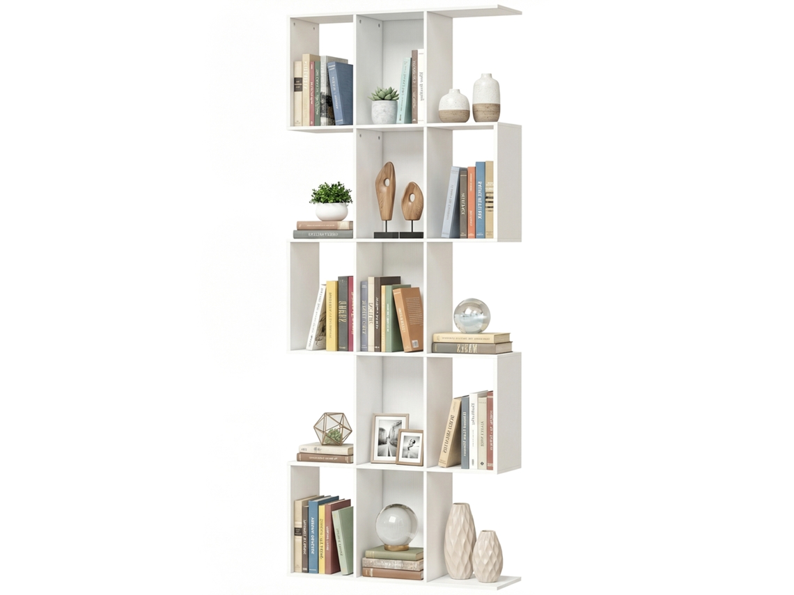 Estante De 5 Níveis De Livros Estreita Em Forma De S 80x24x200 Cm Branco Com Efeito Madeira