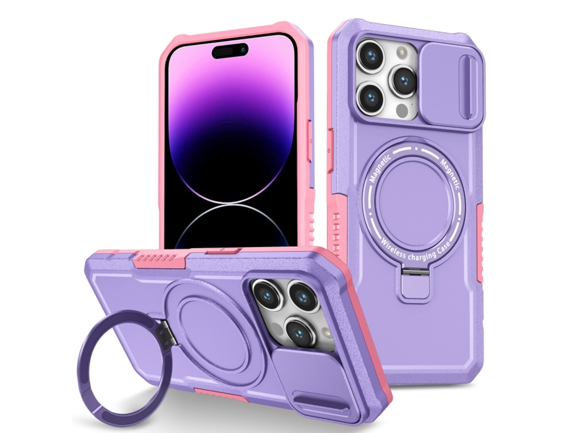Capa Zruxe Compativel Com Iphone 14 Pro Max (sliding Camshield - Magsafe - Tpu Hybrid Pc - Rosa - Roxo)