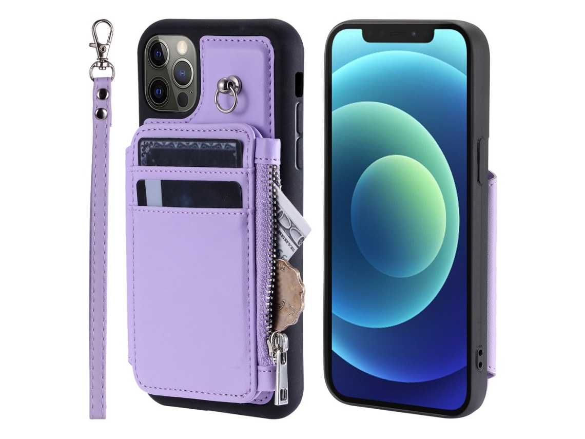 Capa Bloqueio Rfid Pega Para Iphone 12 Pele Sintética Roxo