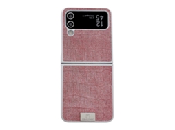 Capa Para Celular Samsung Galaxy Z Flip4 5g Em Pu + Pc Com Moldura Prateada E Acabamento Em Jeans.