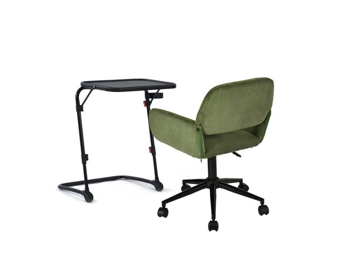Conjunto De Escritório Compacto Mesa Dobrável Preta Cadeira De Escritório Confortável Em Tecido Verde Meubles Cosy