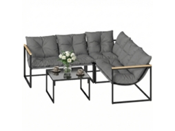 Conjunto de Jardim Externo Cinza com 2 Sofás 2 Lugares, sofá canto, mesa de centro com tampo de vidro | S/MARCA